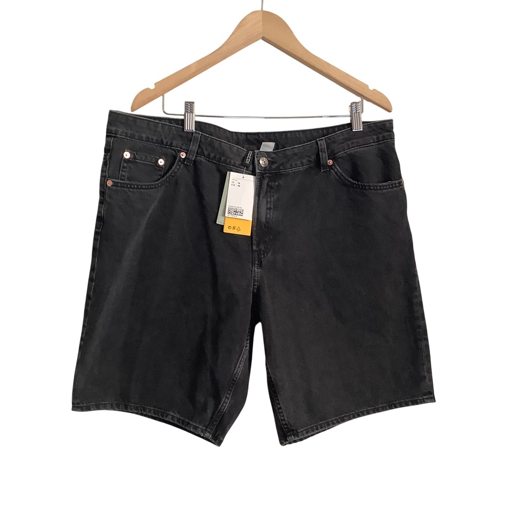 H&M Divided Women Black Denim Shorts SZ 14 Recycled Cotton Mid Rise 5-Pocket NWT